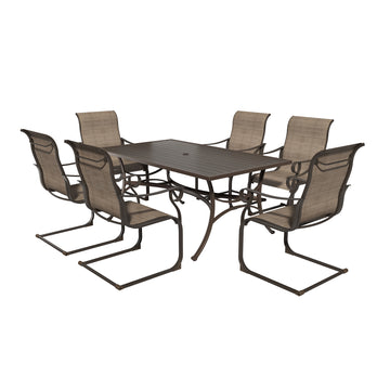 7-Piece Metal Outdoor Patio Dining Set with Rectangle Table with 1.9 Inch Umbrella Hole and C-Spring Chairs