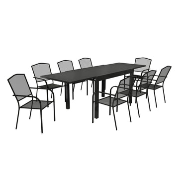 Black 9-Piece Metal Outdoor Patio Dining Set with Rectangle Table and Dining Chair