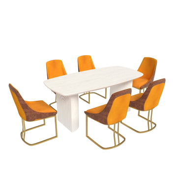 70.8-Inch High-End Solid Wood Table With Fabric +Pu Modern Dining Side Chairs (Dining Table And Chair Set)