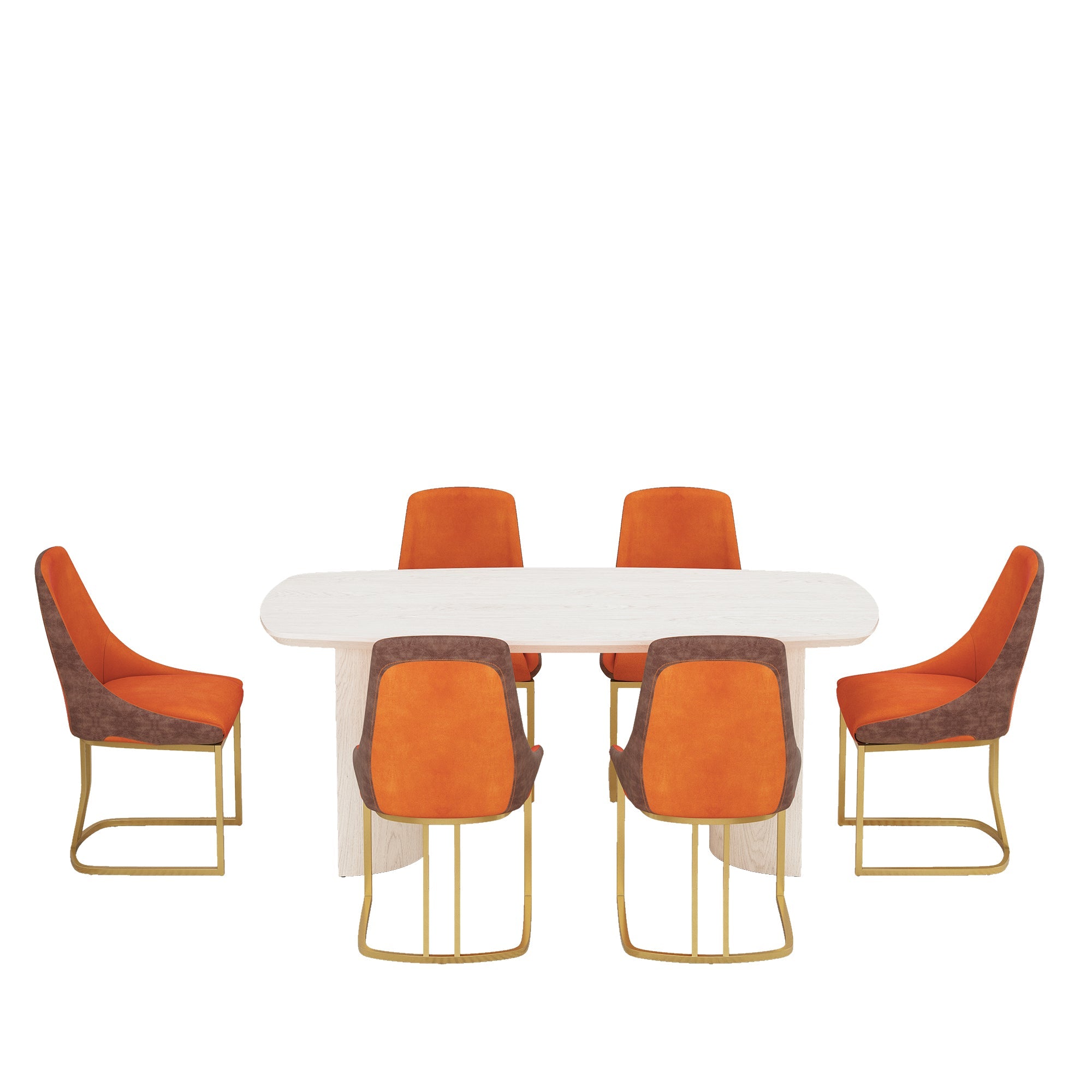 70.8-Inch High-End Solid Wood Table With Fabric +Pu Modern Dining Side Chairs (Dining Table And Chair Set)