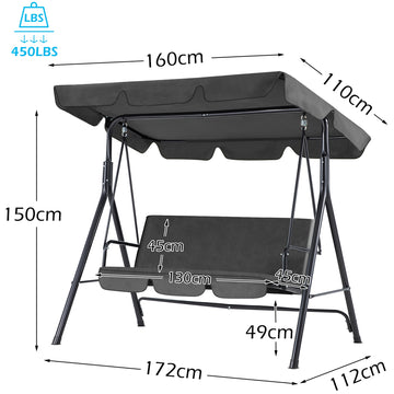 3-Person Metal Patio Swing with Removable Cushion Patio Swing Outdoor Porch Swing Chair for Adults for Garden Backyard Deck