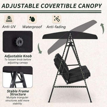 2-Person Metal Patio Swing with Removable Cushion Patio Swing Outdoor Porch Swing Chair for Adults for Garden Backyard Deck