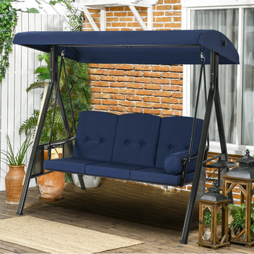 3-Person Metal Patio Swing with Removable Cushion & Cup Holder Patio Swing Outdoor Porch Swing Chair for Adults for Garden Backyard Deck