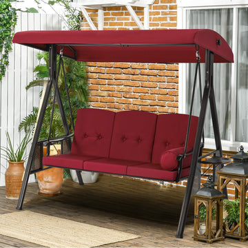 3-Person Metal Patio Swing with Removable Cushion & Cup Holder Patio Swing Outdoor Porch Swing Chair for Adults for Garden Backyard Deck
