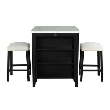Black 3-Piece 36 in. H Bar Table Set with 2 Stools and USB-A and USB-C Charging Portsand USB-A and USB-C Charging Ports