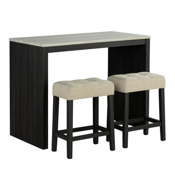 Black 3-Piece 36 in. H Bar Table Set with Engineered Wood Top Dining Table and 2 Stools