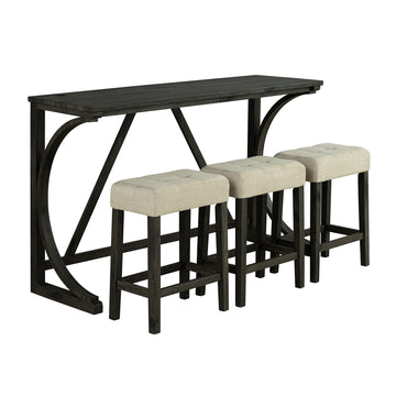 Black 4-Piece 36 in. H Bar Table Set with 3-Stools and USB Charging Portsand USB Charging Ports