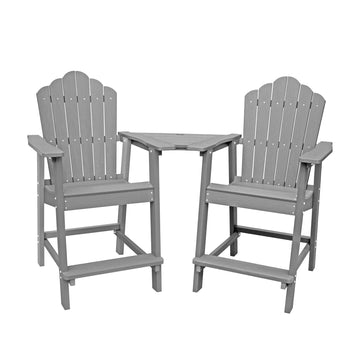 Tall Adirondack Chair with Connecting Table Patio Chairs Outdoor Barstool with Table Outdoor Furniture Set Balcony Chairs for Lawn Backyard Garden, Grey