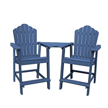 Tall Adirondack Chair with Connecting Table Patio Chairs Outdoor Barstool with Table Outdoor Furniture Set Balcony Chairs for Lawn Backyard Garden, Blue
