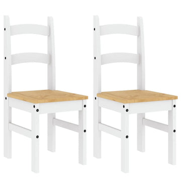 White Minimalist Desig Set of 2 Solid Pine Wood Dining Chairs