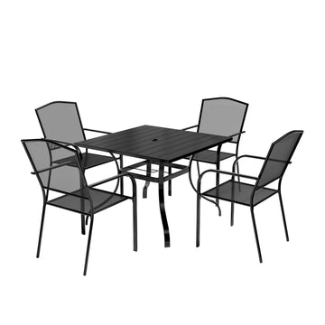 5-Piece Metal Outdoor Patio Dining Set with Square Table with 1.65 in. Umbrella Hole and Dining Chairs