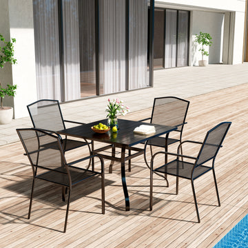 5-Piece Metal Outdoor Patio Dining Set with Square Table with 1.65 in. Umbrella Hole and Dining Chairs