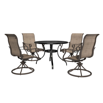 5-Piece Metal Outdoor Patio Dining Set with Round Table with 1.65 in. Umbrella Hole and Swivel Chairs