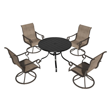 5-Piece Metal Outdoor Patio Dining Set with Round Table with 1.65 in. Umbrella Hole and Swivel Chairs