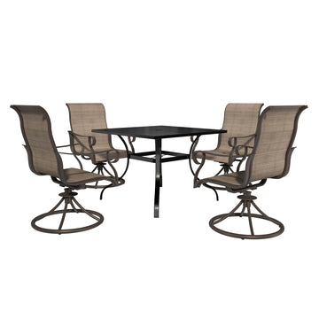 5-Piece Metal Outdoor Patio Dining Set with Square Table with 1.65 in. Umbrella Hole and Swivel Chairs