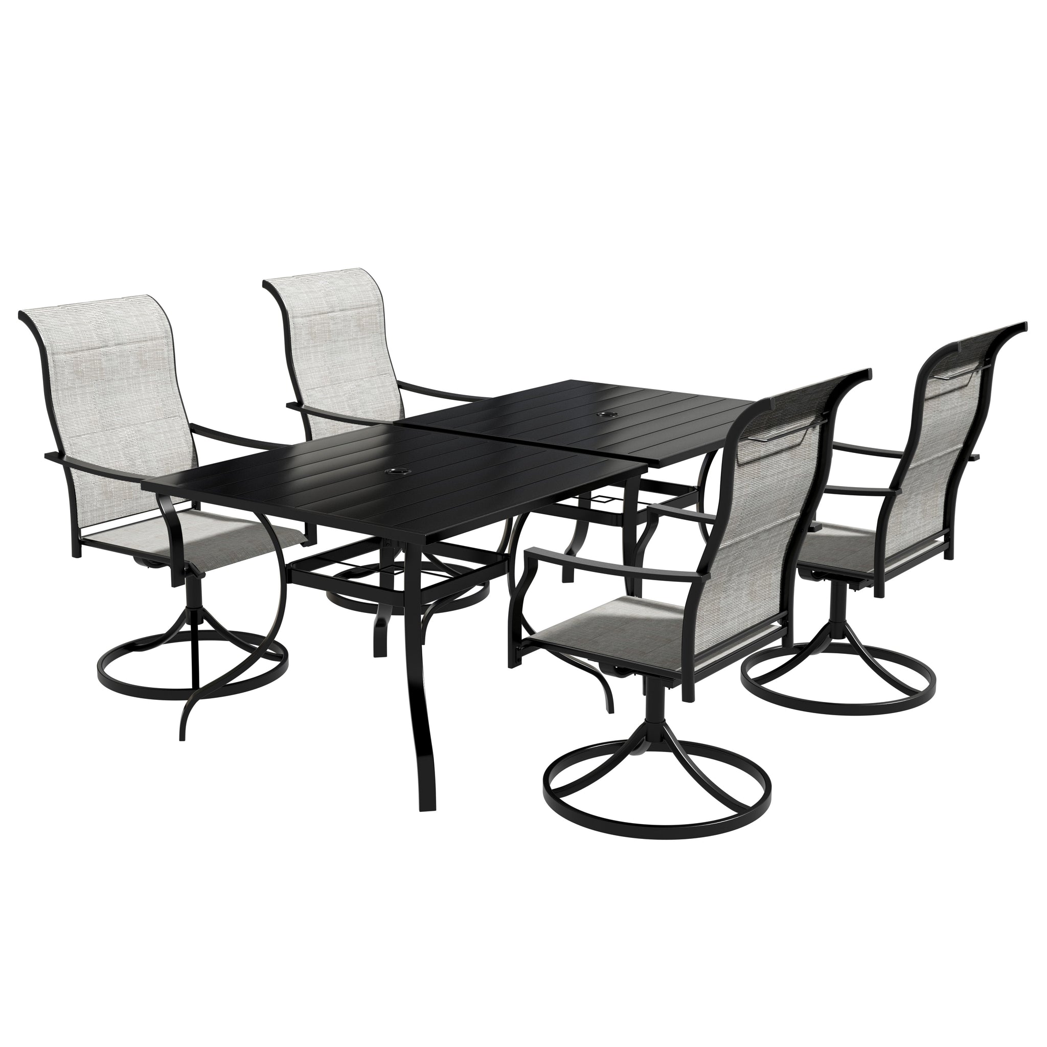 6-Piece Metal Patio Outdoor Dining Set with Square Table with 1.65 in. Umbrella Hole and Swivel Chairs