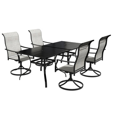 6-Piece Metal Patio Outdoor Dining Set with Square Table with 1.65 in. Umbrella Hole and Swivel Chairs