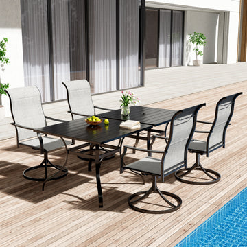 6-Piece Metal Patio Outdoor Dining Set with Square Table with 1.65 in. Umbrella Hole and Swivel Chairs