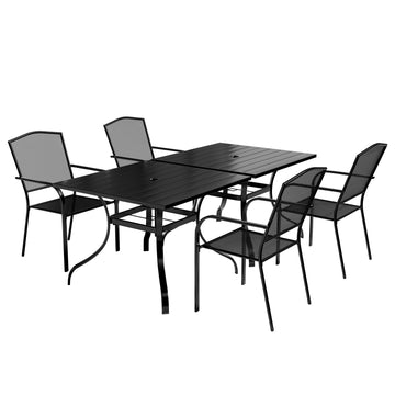 6-Piece Metal Outdoor Patio Dining Set with Square Table with 1.65 in. Umbrella Hole and Dining Chairs