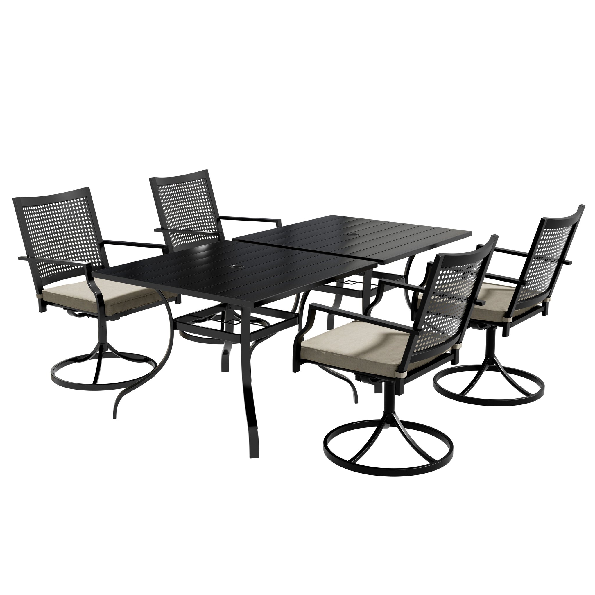 6-Piece Metal Outdoor Patio Dining Set with Square Table with 1.65 in. Umbrella Hole and Swivel Chairs
