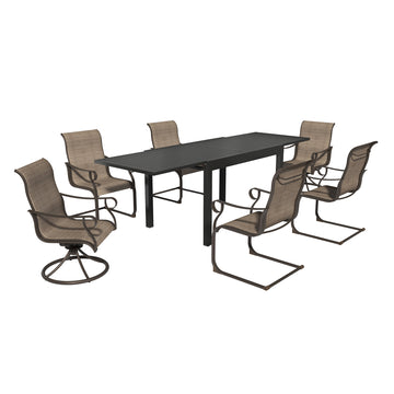 7-Piece Outdoor Dining Set with 53-106 Inch Aluminum Extendable Table and Textilene Swivel Chairs C-Spring Chairs