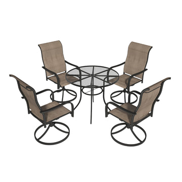 Black 5-Piece Metal Outdoor Patio Dining Set with Round Table with 1.9 in. Umbrella Hole and Swivel Chairs