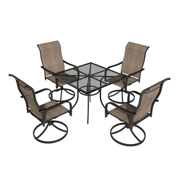 Black 5-Piece Metal Outdoor Patio Dining Set with Square Table with 1.9 in. Umbrella Hole and Swivel Chairs