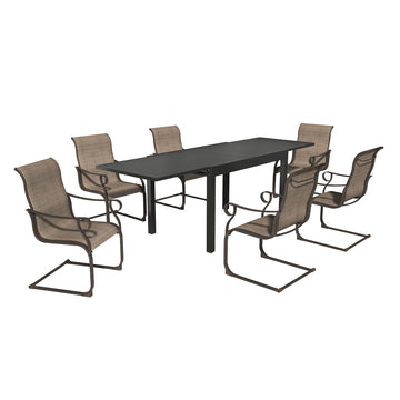 7-Piece Outdoor Dining Set with Aluminum Extendable Table 53-106 Inch and C-Spring Chairs
