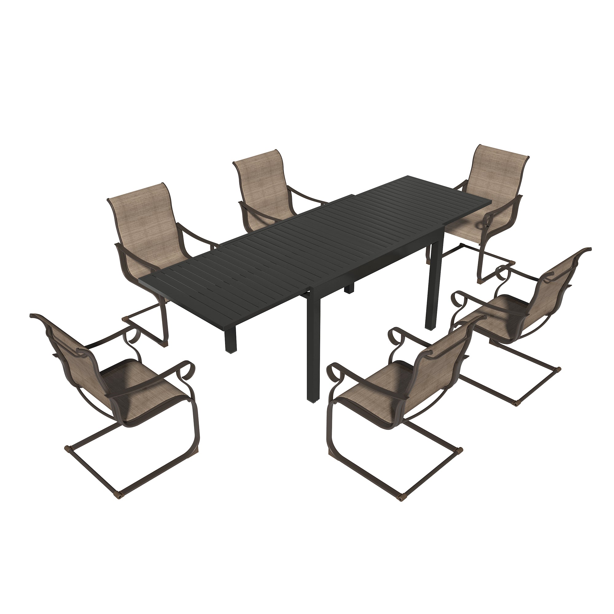 7-Piece Outdoor Dining Set with Aluminum Extendable Table 53-106 Inch and C-Spring Chairs