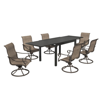 7-Piece Outdoor Dining Set with Aluminum Extendable Table 53-106 Inch and Textilene Swivel Chairs