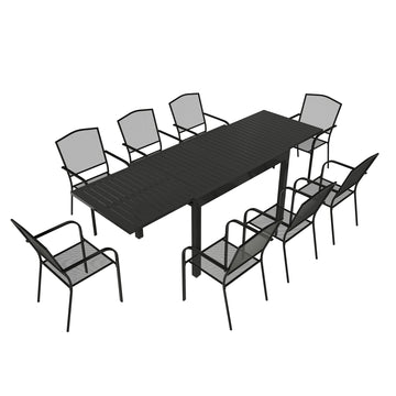 9-Piece Outdoor Dining Set with Aluminum Extendable Table 53-106 Inch and Dining Chair