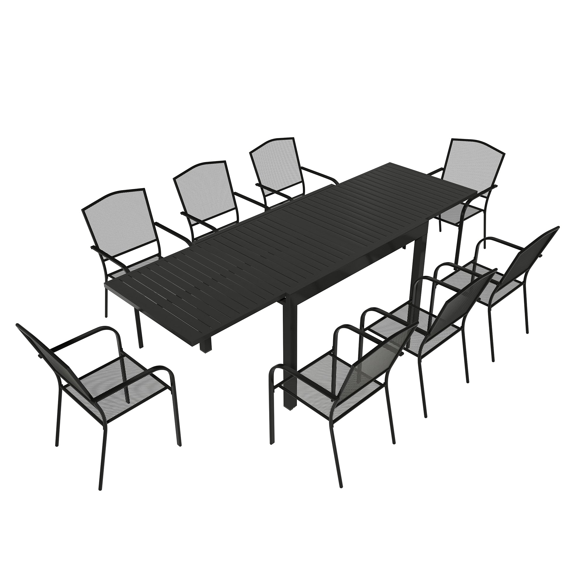 9-Piece Outdoor Dining Set with Aluminum Extendable Table 53-106 Inch and Dining Chair