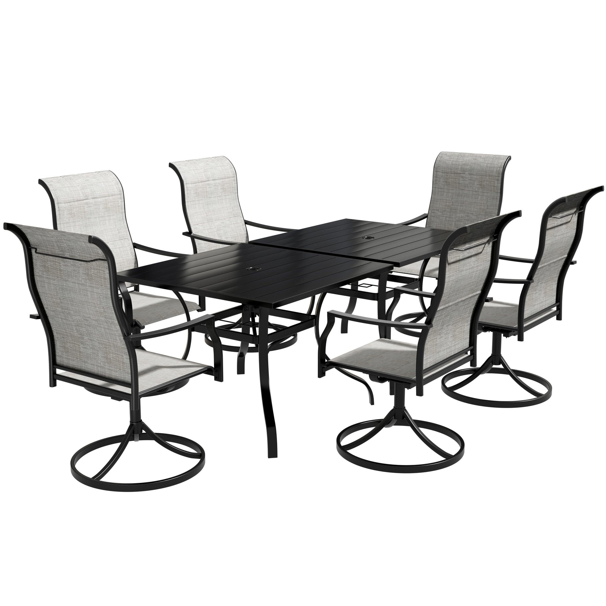 8-Piece Metal Patio Outdoor Dining Set with Square Table with 1.65 in. Umbrella Hole and Swivel Chairs