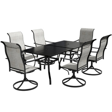 8-Piece Metal Patio Outdoor Dining Set with Square Table with 1.65 in. Umbrella Hole and Swivel Chairs