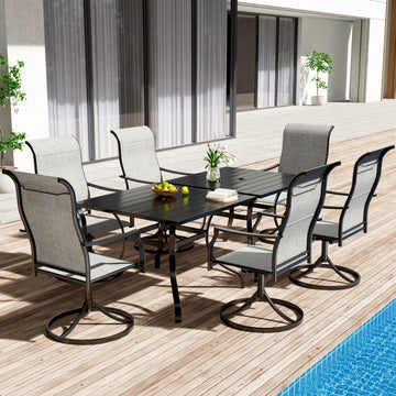 8-Piece Metal Patio Outdoor Dining Set with Square Table with 1.65 in. Umbrella Hole and Swivel Chairs