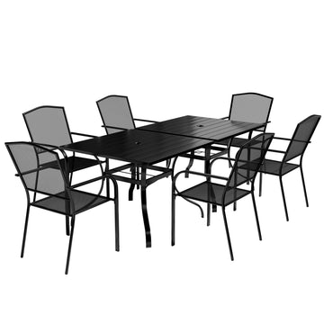 8-Piece Metal Outdoor Patio Dining Set with Square Table with 1.65 in. Umbrella Hole and Dining Chairs