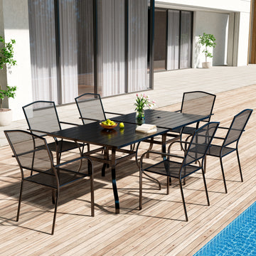 8-Piece Metal Outdoor Patio Dining Set with Square Table with 1.65 in. Umbrella Hole and Dining Chairs