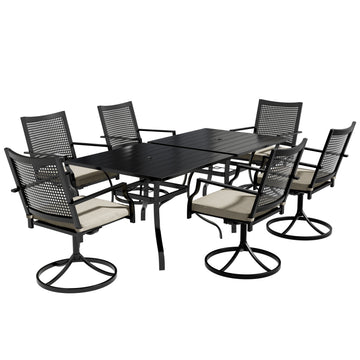 8-Piece Metal Outdoor Patio Dining Set with Square Table with 1.65 in. Umbrella Hole and Swivel Chairs