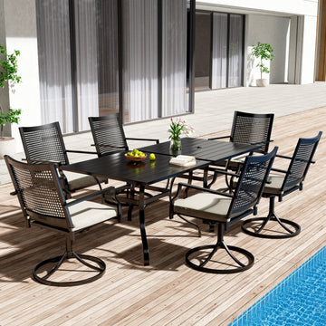 8-Piece Metal Outdoor Patio Dining Set with Square Table with 1.65 in. Umbrella Hole and Swivel Chairs