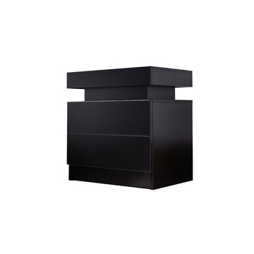 Black Nightstand LED Bedside Table Cabinet Lights Modern End Side with 2 Drawers for Bedroom