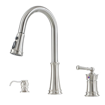 Boyel Living 1.8 GPM Pull Down Kitchen Faucet with Soap Dispenser in Brushed Nickel