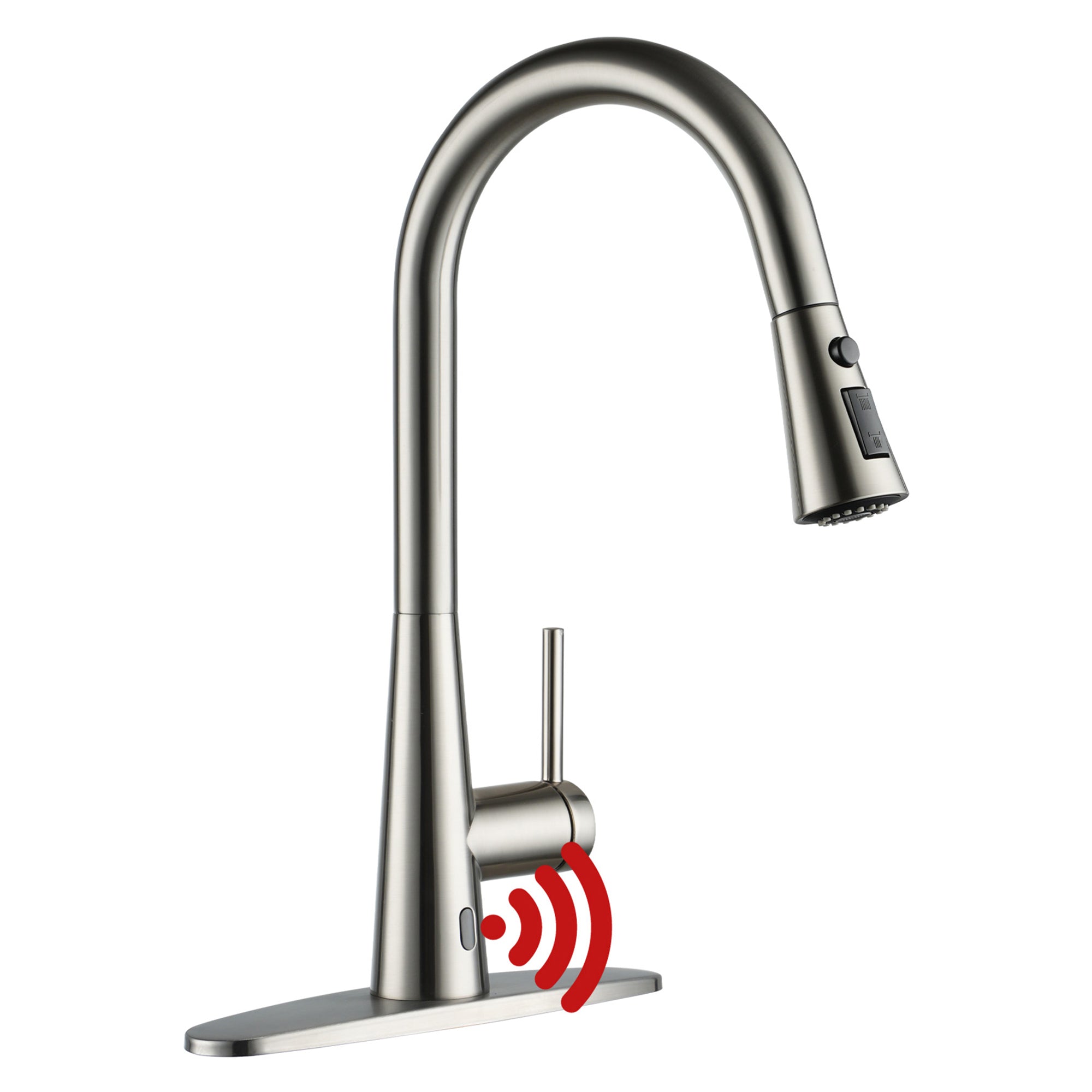3-Spray Patterns Single Handle Touchless Pull Down Sprayer Kitchen Faucet with Deckplate Included in Brushed Nickel