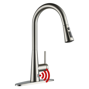 3-Spray Patterns Single Handle Touchless Pull Down Sprayer Kitchen Faucet with Deckplate Included in Brushed Nickel