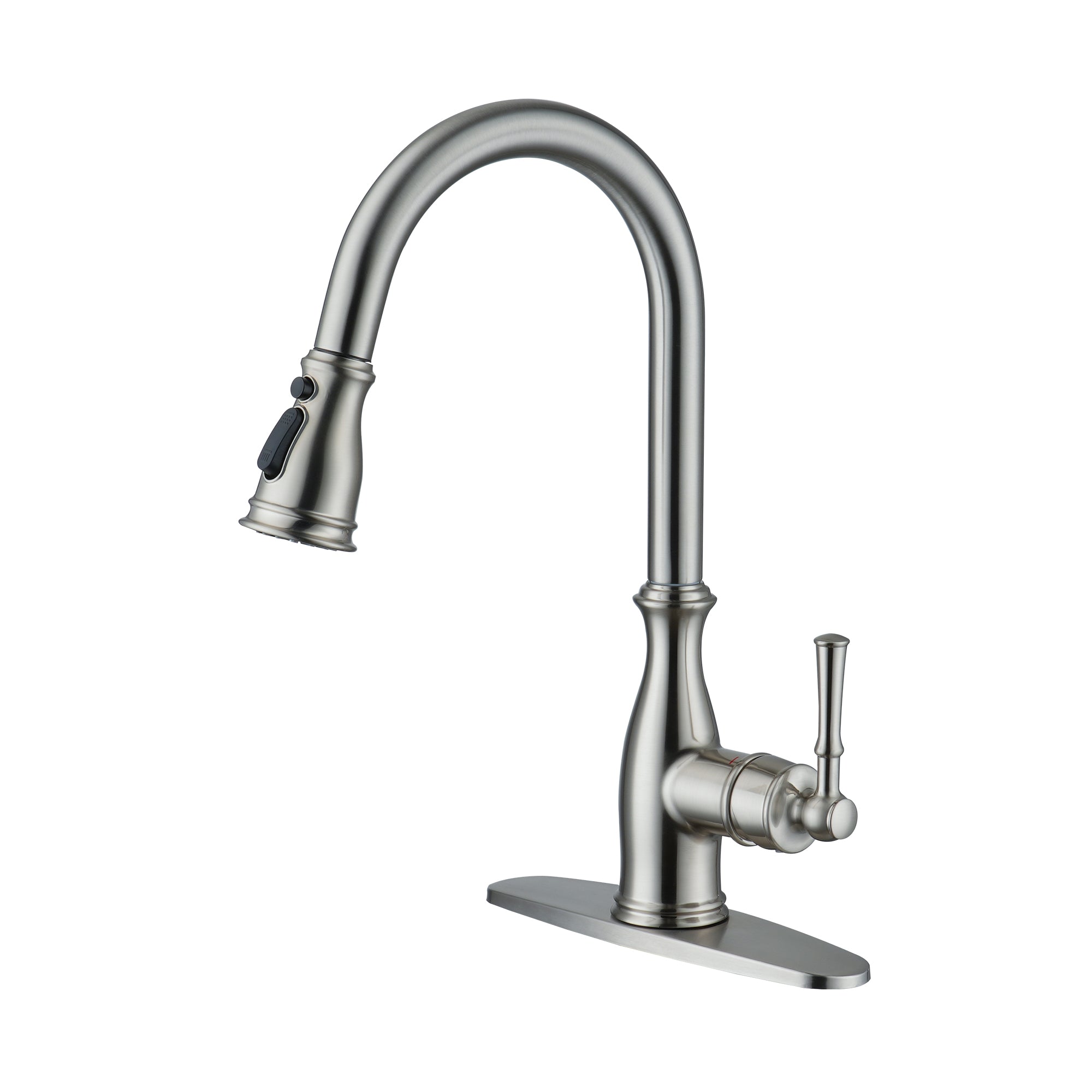3-Spray Patterns Single Handle Pull Down Sprayer Kitchen Faucet with Deck Plate and Ceramic Cartridge in Brushed Nickel