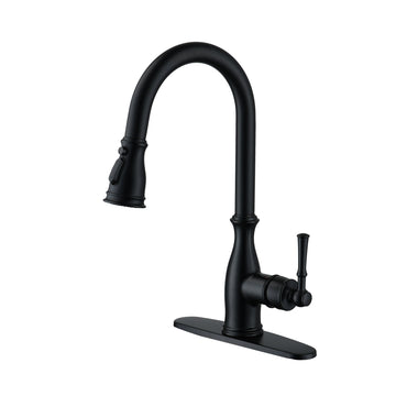 3-Spray Patterns Single Handle Pull Down Sprayer Kitchen Faucet with Deck Plate and Ceramic Cartridge in Brushed Nickel