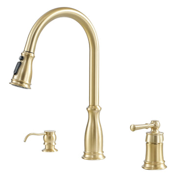 3-Spray Patterns Single Handle 1.8 GPM Pull Down Sprayer Kitchen Faucet with Soap Dispenser in Brushed Nickel