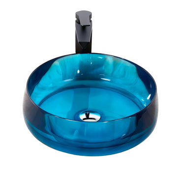 17.7 Inch Round Lake Blue Resin Bathroom Vanity Sink Countertop Sink