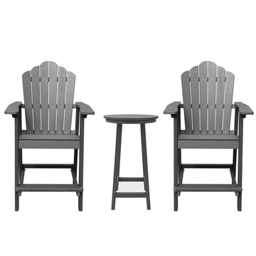 Tall Adirondack Chair with Bar Table Patio Chairs Outdoor Adirondack Barstool Outdoor Furniture Set Balcony Chairs for Lawn Backyard Garden, Grey