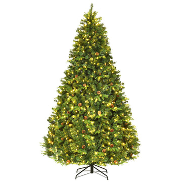 8 ft Green Pre-Lit Artificial Christmas Tree with Realistic Look and Easy Setup
