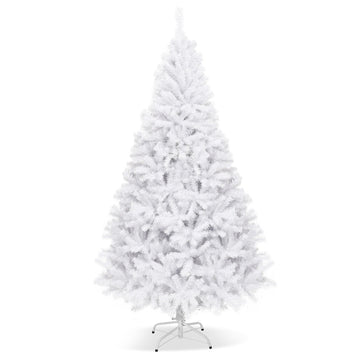 7.5 ft White Christmas Tree with Metal Stand and Realistic PVC Needles